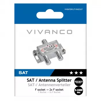 Vivanco VVSATSPLIT1IN2OUT Satelīta sadalītājs 1 ieeja 2 izejas 5-2400 MHz F-Savienotājs