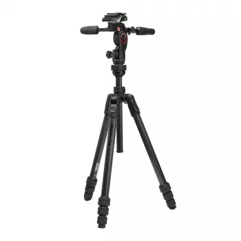 Manfrotto MKBFRTC4GTFB-3W Befree GT oglekļa šķiedras ceļojumu statīvs ar 3-virzienu šķidruma galvu, vērpjamiem fiksatoriem, 10kg slodzi, 164cm maksimālo augstumu, melns