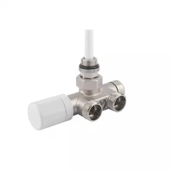 Giacomini V81112Q Termostatiskā radiatora vārsta korpuss 1/2 inch x 3/4 inch Eurokonus leņķa tipa, niķelēts misiņš