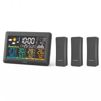 Sencor SWS 6300 laika stacija ar krāsu LCD un 3 bezvadu sensoriem, melna