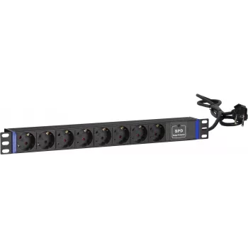 DSIT 19 inch Rack Mount Power Strip 8-Outlet Surge Protected PDU ar 2m kabeli, 16A, 1U, melns