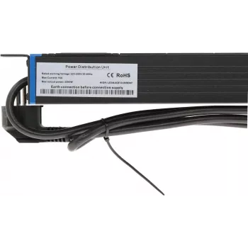 DSIT 19 inch Rack Mount Power Strip 8-Outlet Surge Protected PDU ar 2m kabeli, 16A, 1U, melns