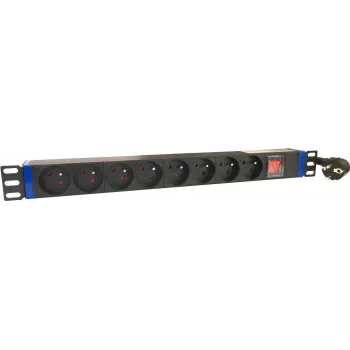 DSIT DS-8PDU-PE 19 inch statīva PDU, 8 Schuko rozetes, 16A, 2 m kabelis, melns