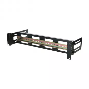 DSIT 2U DIN sliedes stiprinājums 19 collu statīviem, dziļums regulējams 100-200 mm, TS35, melns