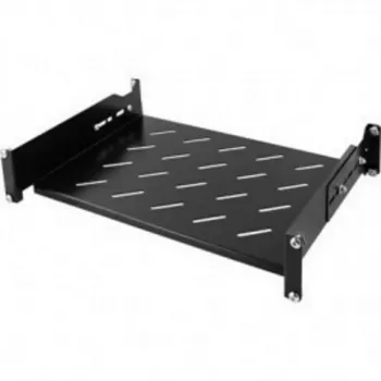DSIT 19 inch universāls regulējams plaukts 350-590 mm dziļumam, 30 kg slodze, ventilēts, melns