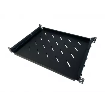 DSIT 19 inch universāls regulējams plaukts 350-590 mm dziļumam, 30 kg slodze, ventilēts, melns