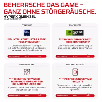 HP HyperX OMEN galddators GT18-0170ng - Intel Core Ultra 7 270K Plus, 32GB DDR5, 1TB SSD, NVIDIA GeForce RTX 5060 Ti 16GB, FreeDOS