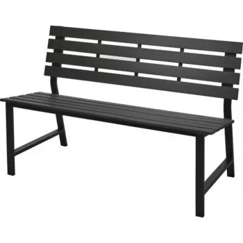 Tērauda dārza sols 115x55x85 cm melns pulverkrāsots āra sols ar atzveltni un roku balstiem, 2 sēdvietas, 240 kg ietilpība