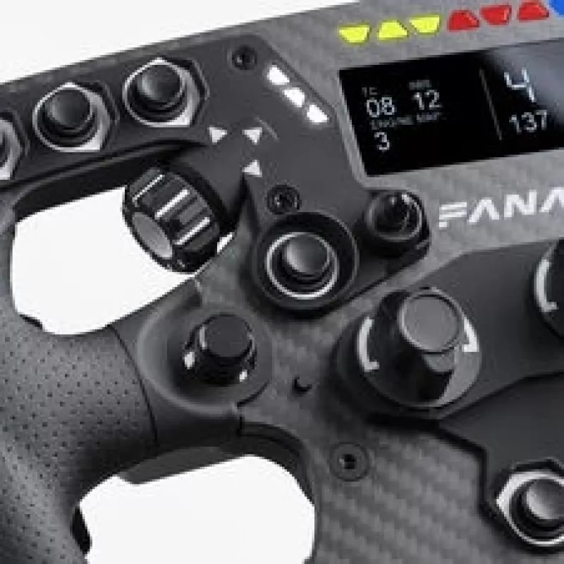 Fanatec ClubSport Formula V3 stūre, 290mm, 2.7 inch OLED displejs, RGB RevLED, magnētiskās pārslēgšanas sviras, oglekļa šķiedra, Alcantara, melna