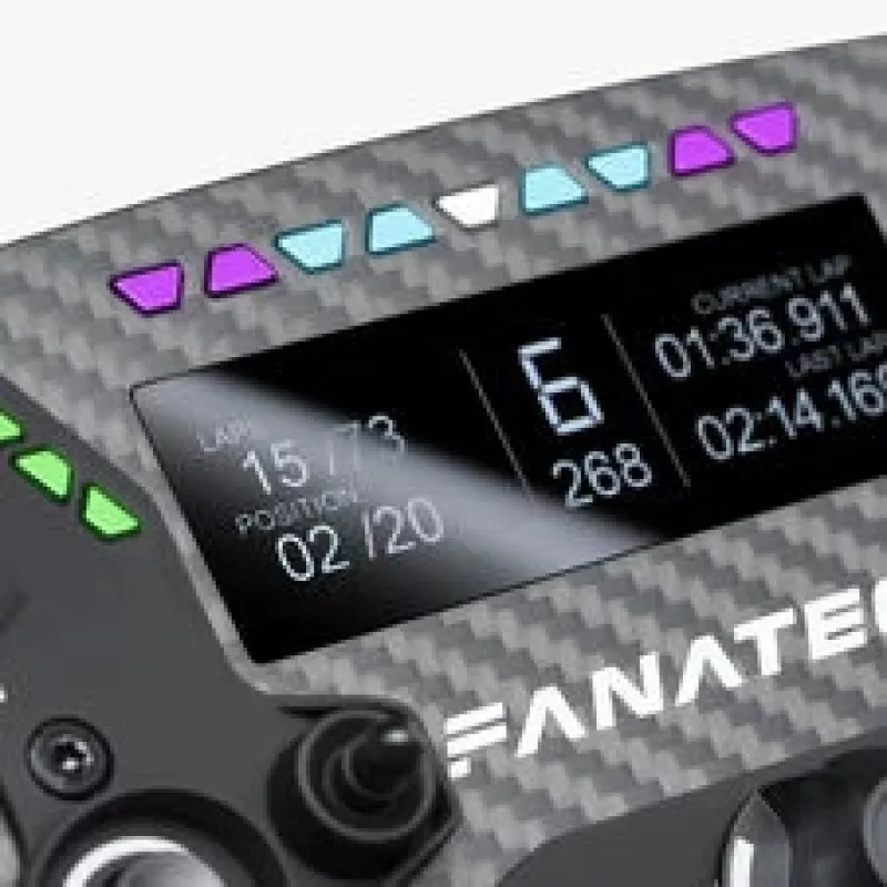 Fanatec ClubSport Formula V3 stūre, 290mm, 2.7 inch OLED displejs, RGB RevLED, magnētiskās pārslēgšanas sviras, oglekļa šķiedra, Alcantara, melna