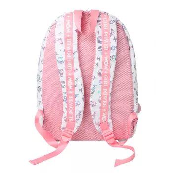 KIDS Wow Holo hologrāfiska meiteņu skolas mugursoma liela A4 rozā ar pomponu - Wow00022