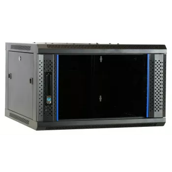 DSIT 6U sienas servera skapis ar stikla durvīm, 600 x 600 x 368 mm, melns