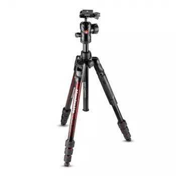 Manfrotto MKBFRTA4RD-BH Befree 4 sekciju alumīnija ceļojumu statīvs ar lodveida galvu, sarkans