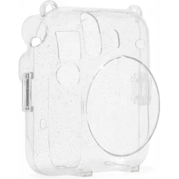 Fujifilm Instax Mini 12 Glitter Cover - Caurspīdīgs spīdīgs kameras maciņš ar regulējamu plecu siksnu, magnētisku aizdari, precīzu piegulšanu no PU ādas un PVC aizsardzību Instax Mini 12