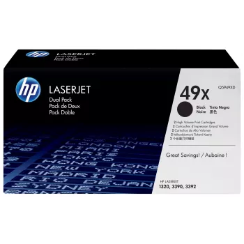 HP 49X augstas ienesības melnā tonera kasetne, dubultā iepakojumā (Q5949XD)