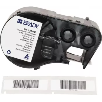 Brady FreezerBondz poliestera etiķetes 15,24 x 45,72 mm melnas uz baltas pastāvīgas (180 etiķetes/rulī)