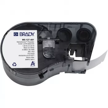 BRADY BMP51/BMP53/M511 Pašlaminējoša vinila etiķešu kasetne, balta/caurspīdīga, 25,4 mm x 25,4 mm, 250 etiķetes