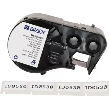 Brady FreezerBondz II poliestera etiķetes, melnas uz baltas, 12.70 x 25.40 mm, pastāvīgas, 180 etiķetes (M4-131-492)
