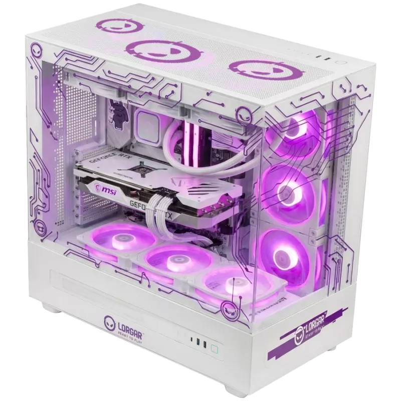 LORGAR PRO P401 spēļu dators - AMD Ryzen 7 7800X3D, GeForce RTX 5070 Ti 16GB, 32GB DDR5 6400MHz, 2TB NVMe SSD, 850W PSU, 360mm AIO, balts, Windows 11 Home, 3 gadu garantija