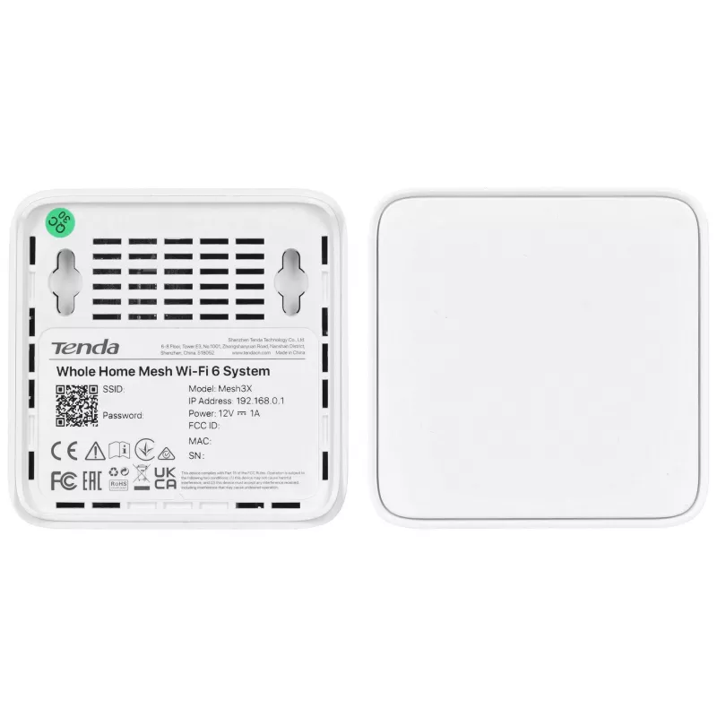 Tenda MX3 (2-Pack) AX1500 Whole Home Mesh Wi-Fi 6 sistēma, divu joslu, 2 Gigabit porti vienā ierīcē, balta