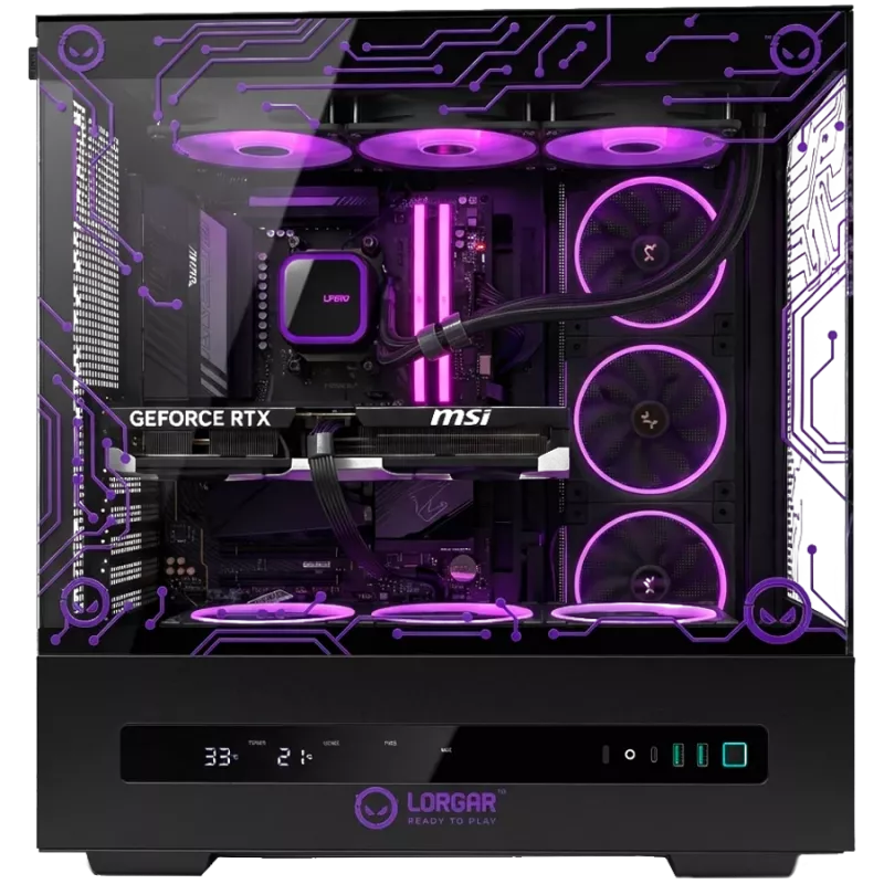 LORGAR PRO P401 spēļu galddators - AMD Ryzen 7 7800X3D, NVIDIA GeForce RTX 5070 Ti 16GB, 32GB DDR5 6400MHz, 2TB NVMe SSD, 850W PSU, 360mm AIO, melns, 3 gadu garantija