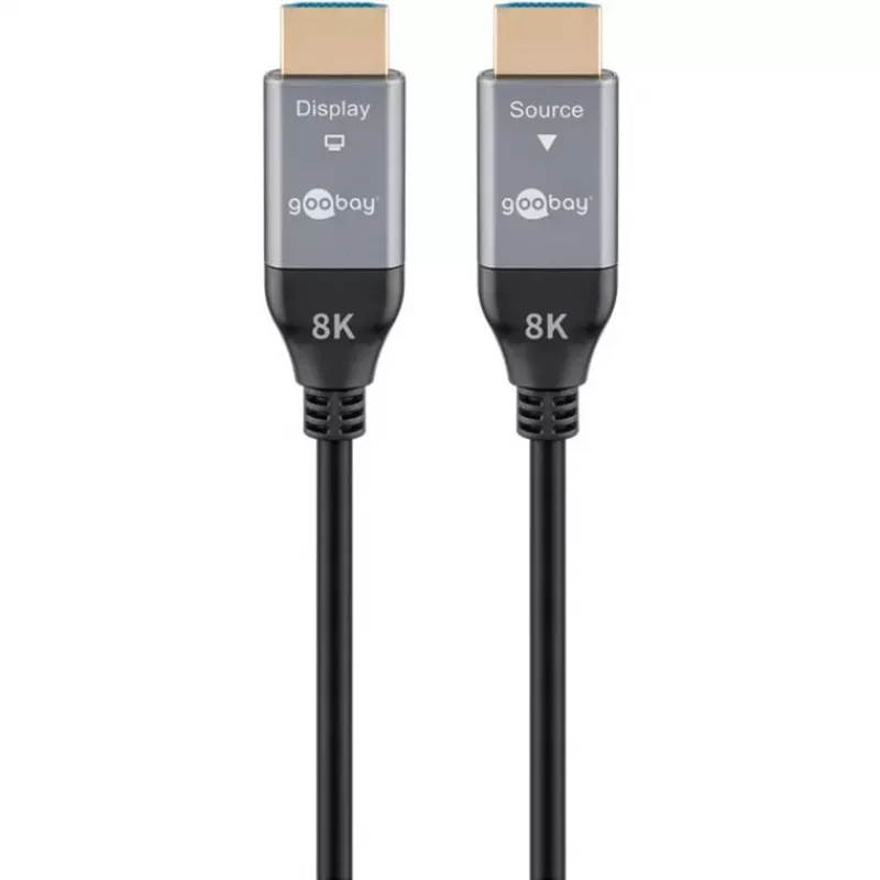 GOOBAY Optical Hybrid Ultra High-Speed HDMI kabelis (AOC) 8K / 60Hz - 20m, 48 Gbit/s, melns/pelēks