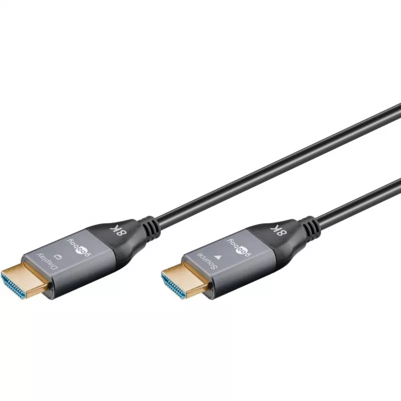 GOOBAY Optical Hybrid Ultra High-Speed HDMI kabelis (AOC) 8K / 60Hz - 20m, 48 Gbit/s, melns/pelēks