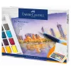 Faber-Castell Creative Studio akvareļu krāsu komplekts, 36 krāsas cietās pastilās ar otu un sūkli, maisīšanas palete vākā, studentu klase, caurspīdīgs, uzpildāms, pārnēsājams plastmasas futrālis