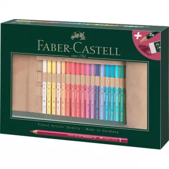 Faber-Castell Polychromos Daudzkrāsu 34 daļu mākslinieku krāsaino zīmuļu komplekts ar PITT mākslinieku pildspalvām un otu