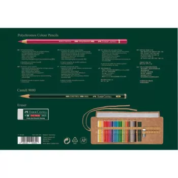 Faber-Castell Polychromos Daudzkrāsu 34 daļu mākslinieku krāsaino zīmuļu komplekts ar PITT mākslinieku pildspalvām un otu