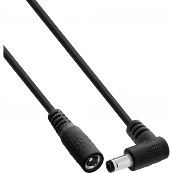 InLine® līdzstrāvas pagarinātājkabelis, taisnleņķa 5.5x2.1mm spraudnis pret taisnu ligzdu, 2m, melns