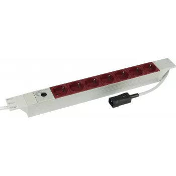 Kopp 19 inch 7 kanālu alumīnija PDU strāvas sadales bloks ar IEC C14 ieeju, 1U stiprinājums, 16 A, Schuko kontaktligzdas