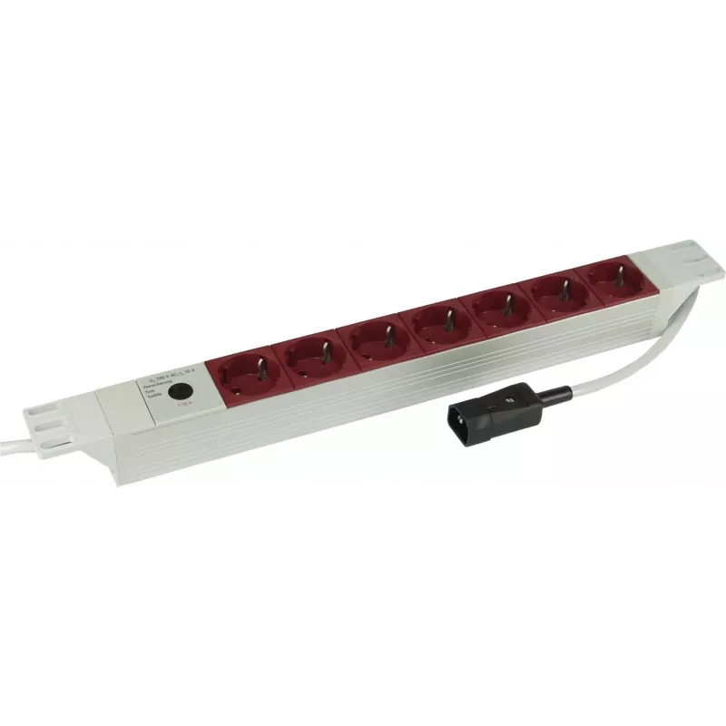 Kopp 19 inch 7 kanālu alumīnija PDU strāvas sadales bloks ar IEC C14 ieeju, 1U stiprinājums, 16 A, Schuko kontaktligzdas