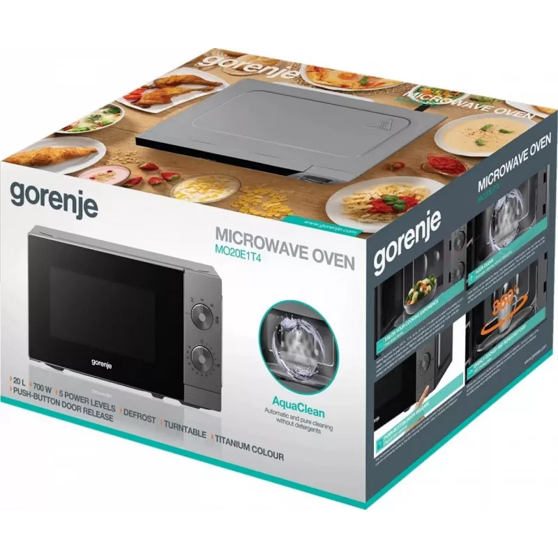 Gorenje MO20E1T4 Brīvi stāvoša solo mikroviļņu krāsns, 20 L, 800 W, elektroniskā vadība, sudraba