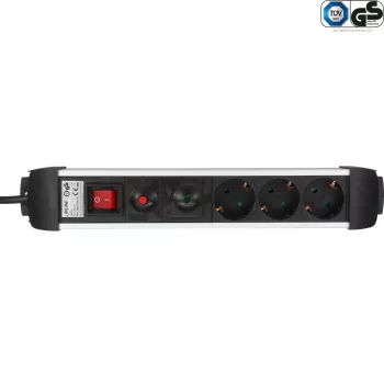 InLine® Alumīnija pagarinātājs ar 3 kontaktligzdām, aizsargligzdas, apgaismots slēdzis, 1,5 m