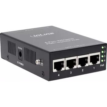 InLine 32304H 4 portu PoE+ 10Gigabit injektoru centrmezgls, metāla, bez ventilatora, 120W budžets