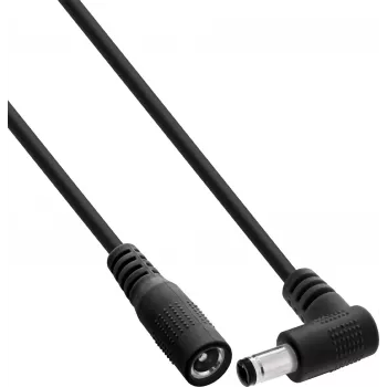 InLine® līdzstrāvas pagarinātājkabelis, taisnleņķa spraudnis, 5,5 x 2,1 mm, melns, 1 m
