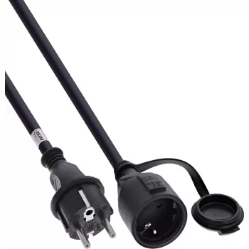 InLine® zemējuma kontakta pagarinātājs, āra IP44, ar bērnu aizsardzību, 15m, melns