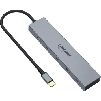 InLine USB-C centrmezgls, 4x USB-C + Power Delivery 100 W, USB 3.2 Gen 2, pelēks