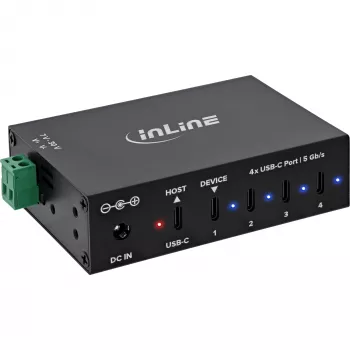 DELOCK InLine® USB 3.2 Gen.1 Industrial Hub, USB-C, 4 portu, ar barošanas bloku