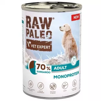 VetExpert Raw Paleo Kangaroo Pieaugušo suņu mitrā barība 400g kārba – bez graudiem, viena proteīna