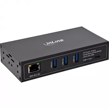 InLine® Industrial 4 portu USB PoE centrmezgls (3x USB-A / 1x USB-C)