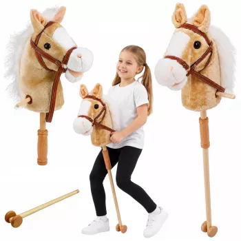LEAN TOYS Hobby zirgs nūja ar auļošanas un zviedziena skaņām, bēšs, 100 cm