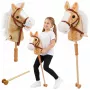 LEAN TOYS Hobby zirgs nūja ar auļošanas un zviedziena skaņām, bēšs, 100 cm