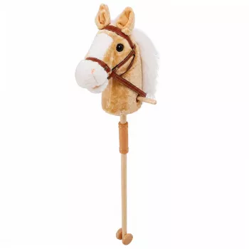LEAN TOYS Hobby zirgs nūja ar auļošanas un zviedziena skaņām, bēšs, 100 cm