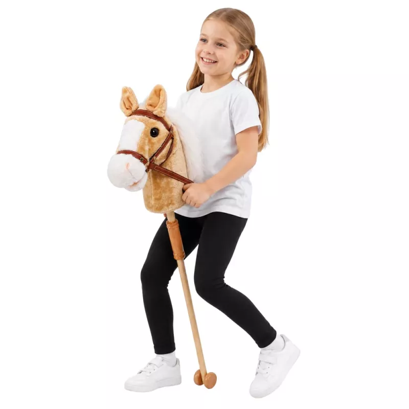 LEAN TOYS Hobby zirgs nūja ar auļošanas un zviedziena skaņām, bēšs, 100 cm