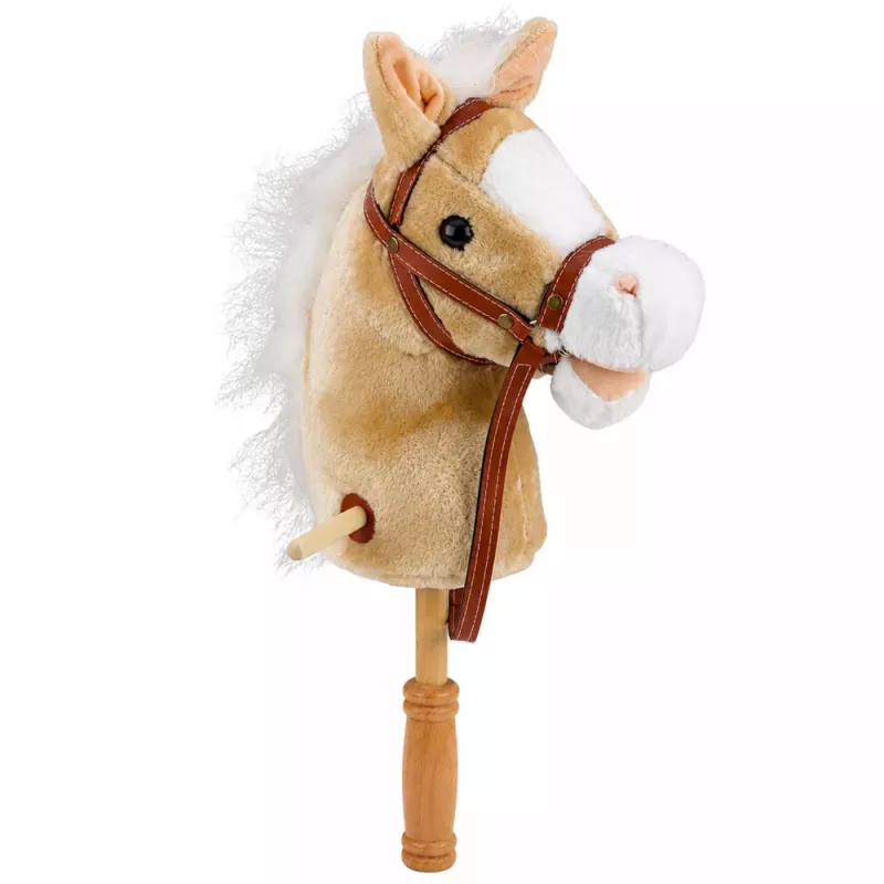 LEAN TOYS Hobby zirgs nūja ar auļošanas un zviedziena skaņām, bēšs, 100 cm