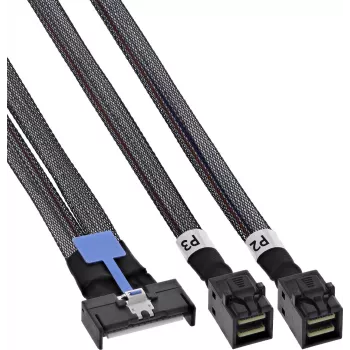 InLine® MCIO x8 uz 2x MiniSAS-HD SFF-8643 kabelis, 0,5 m, melns
