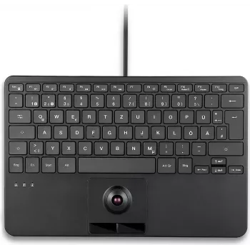 PERIX PERIBOARD-427 H DE vadu USB mini tastatūra ar integrētu trackball un fona apgaismojumu, melna