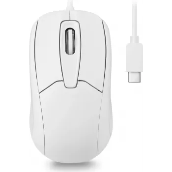 Perixx PERIMICE-209 C W vadu USB-C optiskā pele, 1000 DPI, 3 pogas, ritināšanas ritenītis, abpusēja, balta